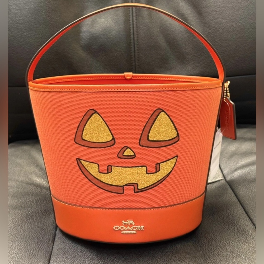 Coach Trick Or Treat Bucket With Halloween Pumpkin NWT CW533 Dark Orange
